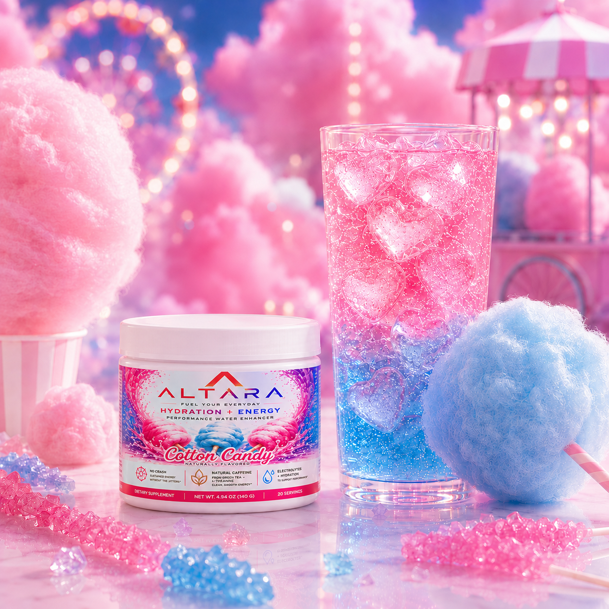 Altara Cotton Candy energy powder jar