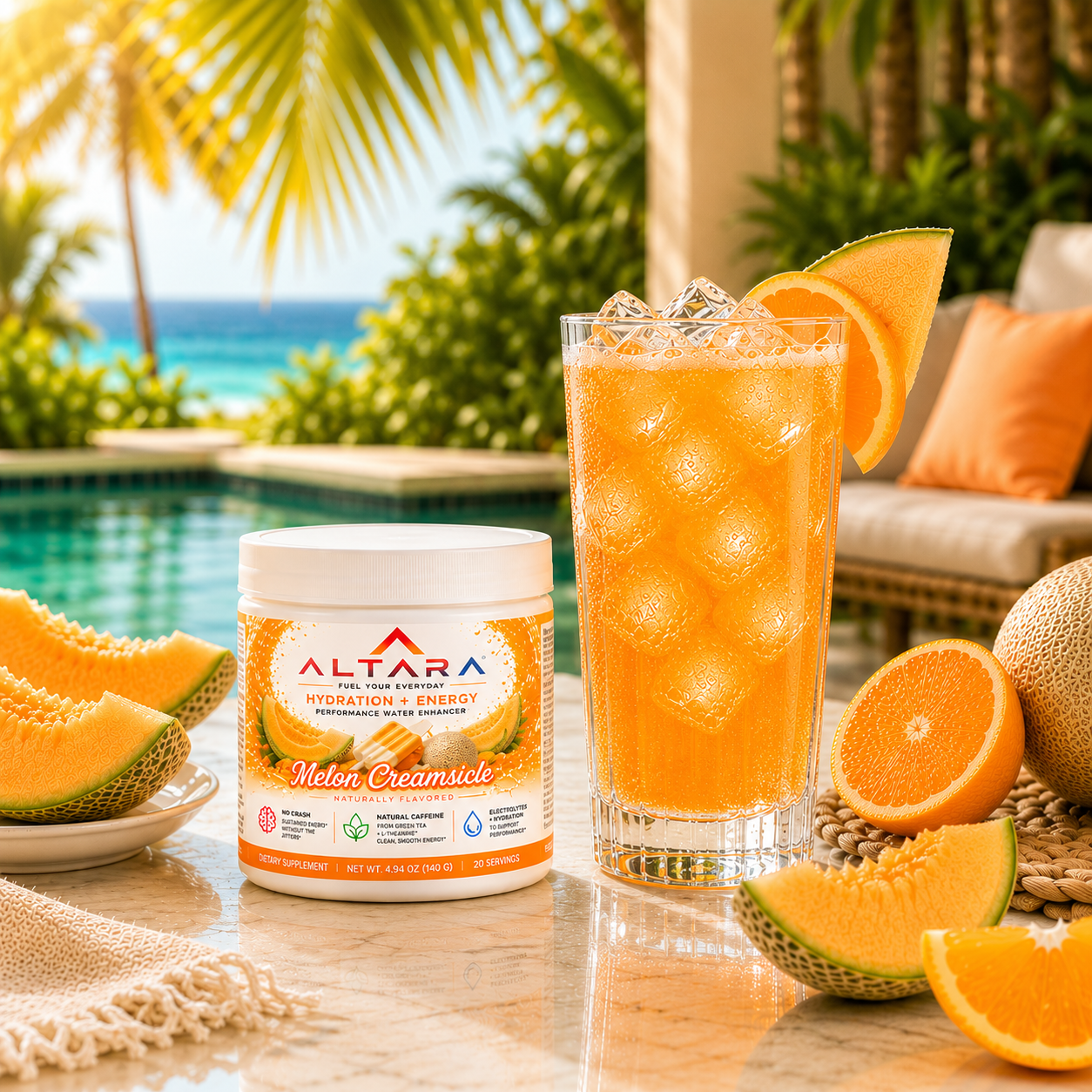 Altara Melon Dreamsicle energy powder jar