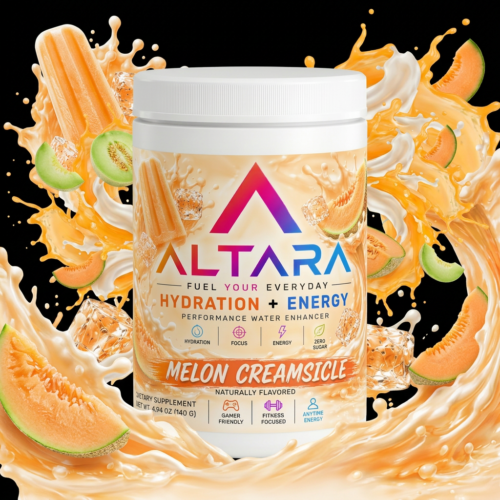 Altara Melon Creamsicle energy powder jar