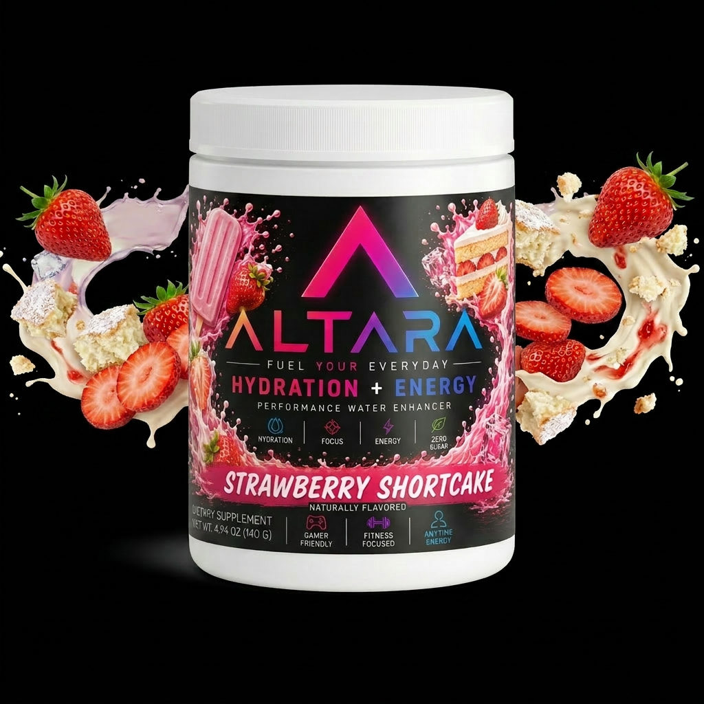 Altara Strawberry Shortcake energy powder jar